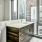 a bathroom with a large mirror